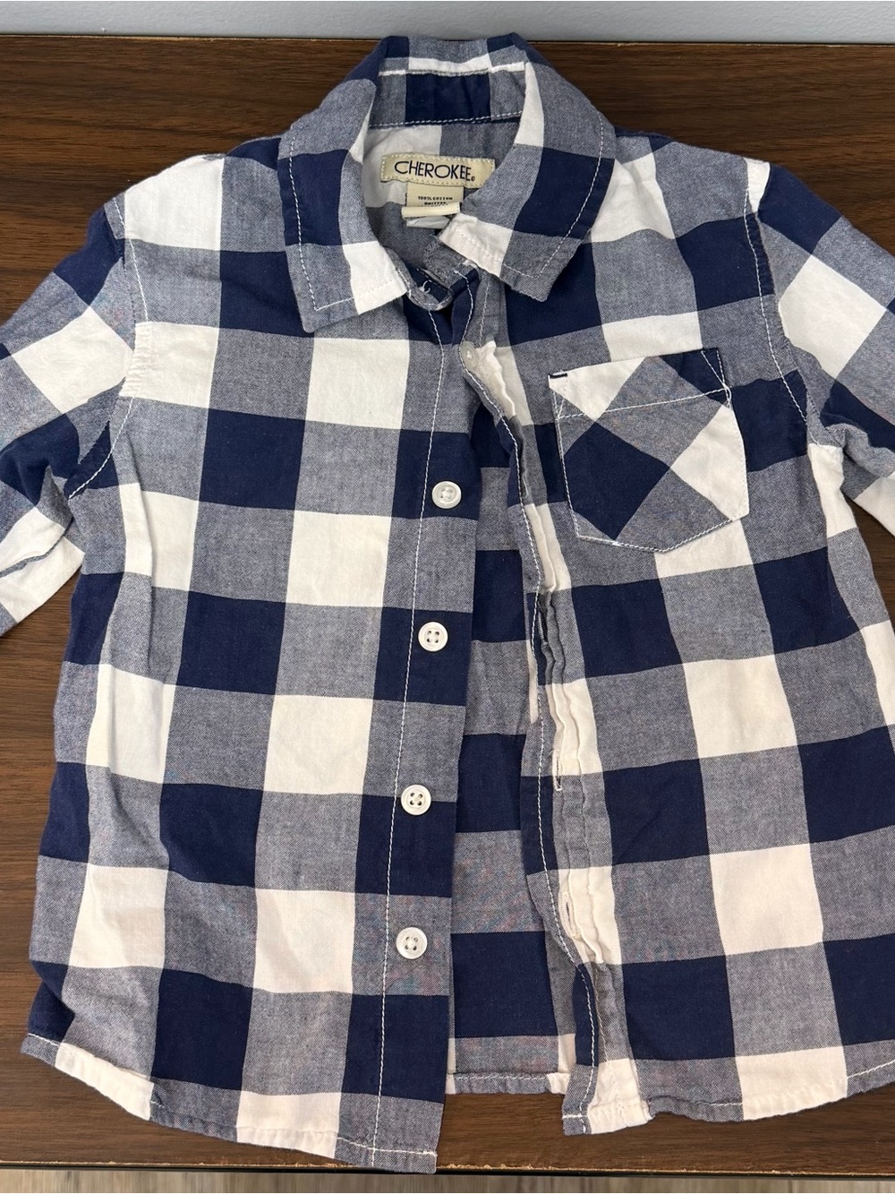 Cherokee Boys 2T Navy Buffalo Check Cotton Button-Up Shirt